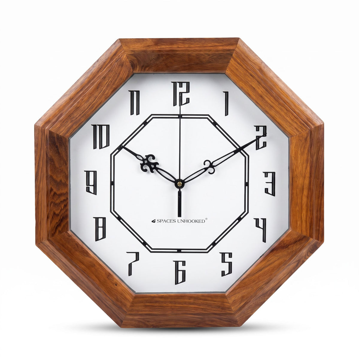 Wooden Wall Clock Brown Octagon Vintage Antique Silent Living Room