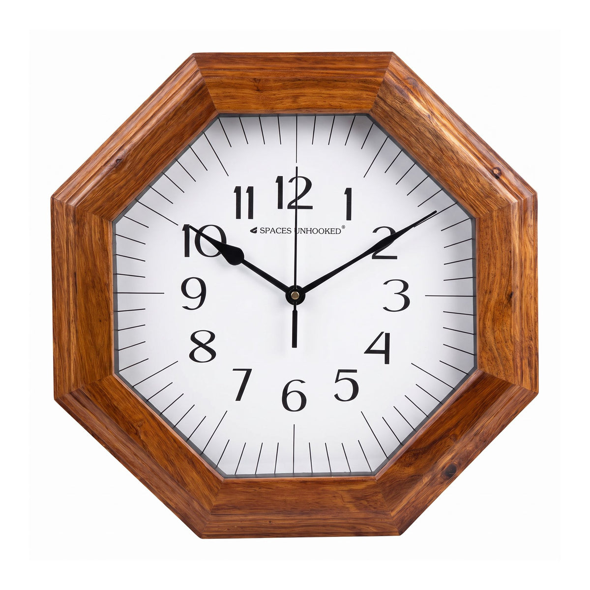 Wooden Wall Clock Brown Octagon Natural Grain Analog Silent Living Room