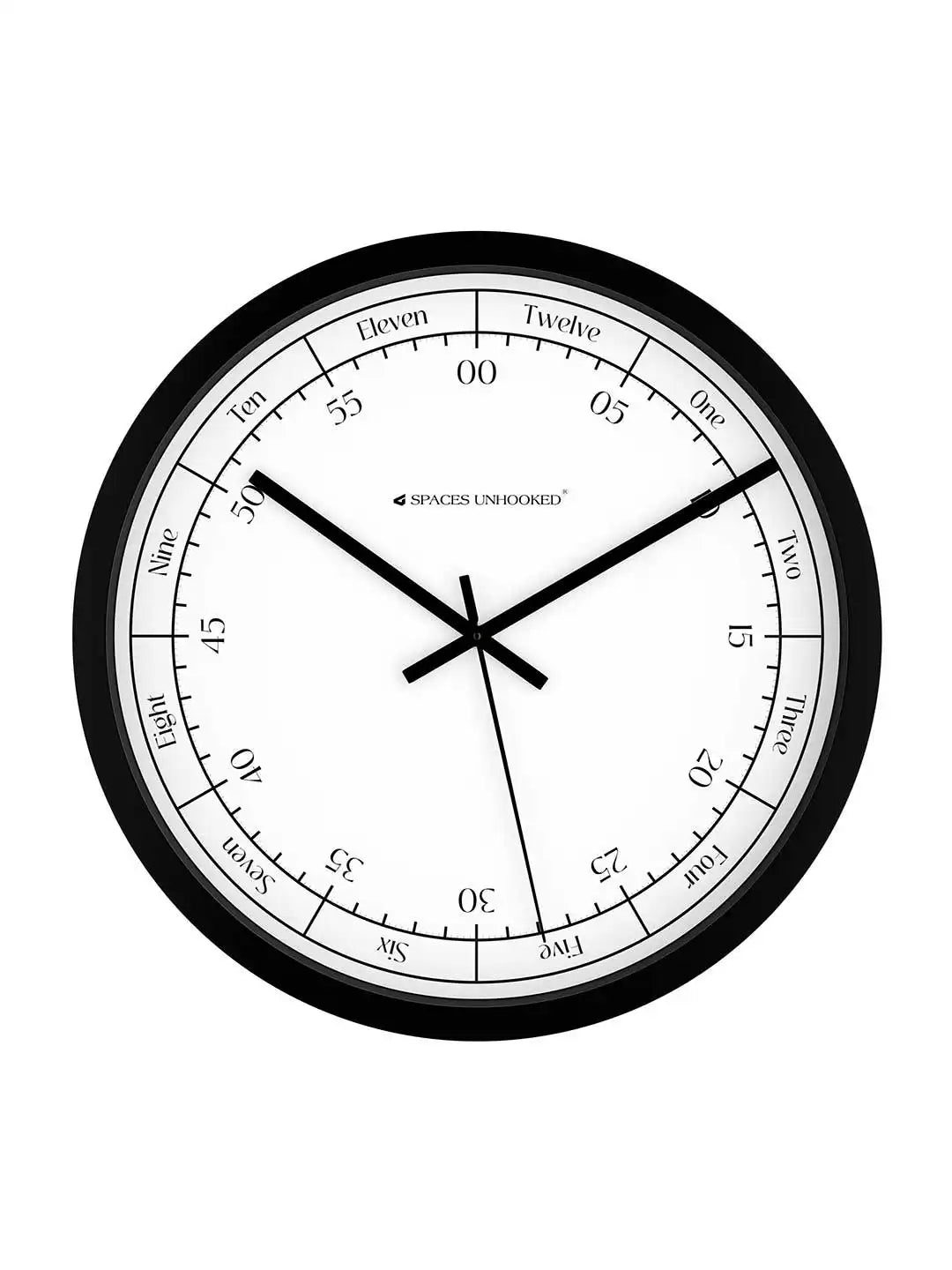 Front View of Black Designer Wall Clock – Silent Word Hour Minute Dial Wall Clock Under 500