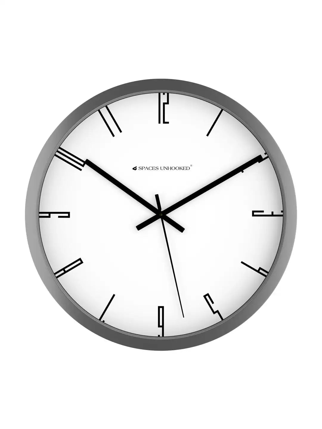 Front View of Grey Designer Wall Clock – Silent Minimalist Line Marker Dial Wall Clock Under 500