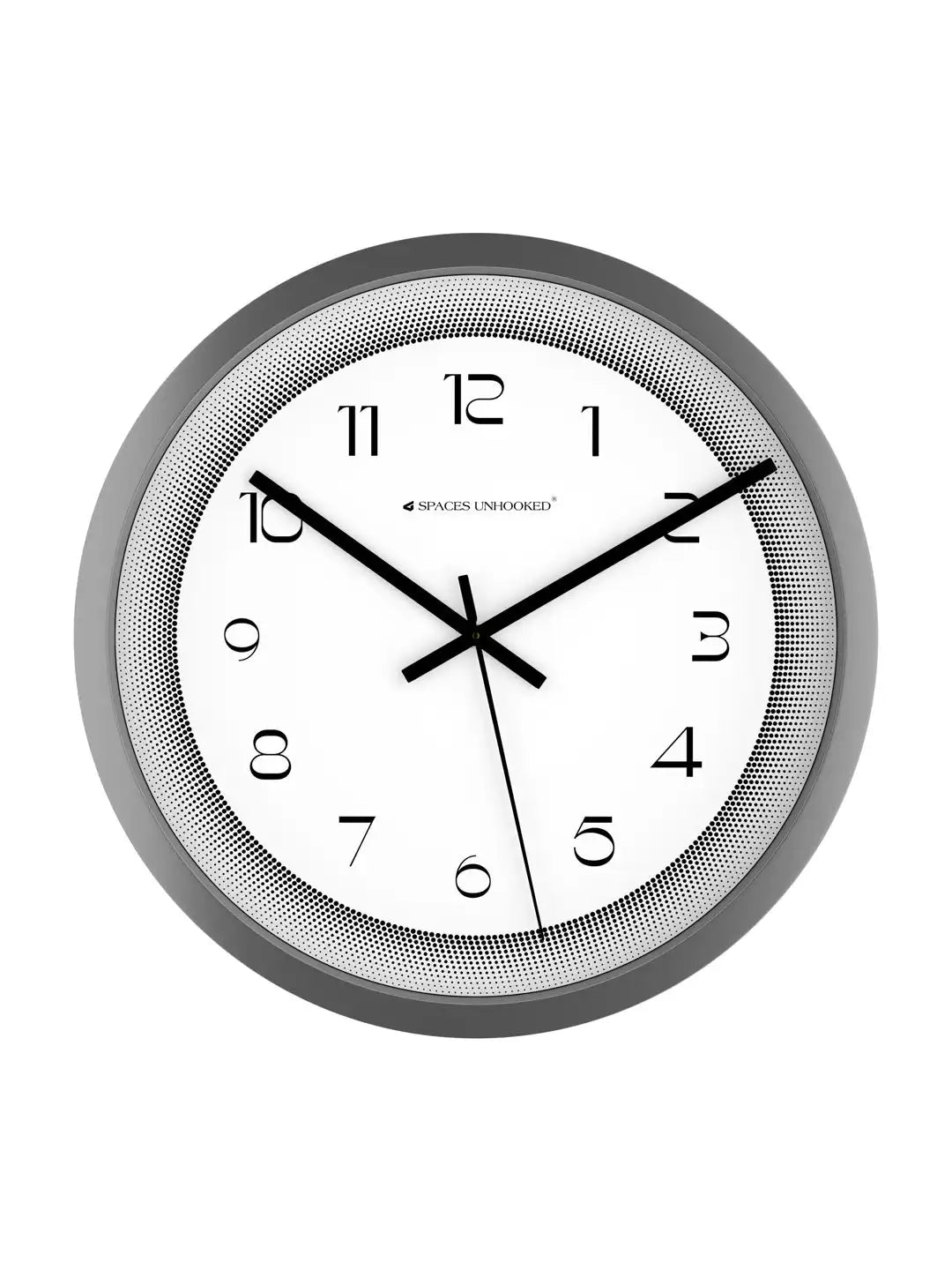 Front View of Grey Designer Wall Clock – Silent Halftone Border Dial Wall Clock Under 500