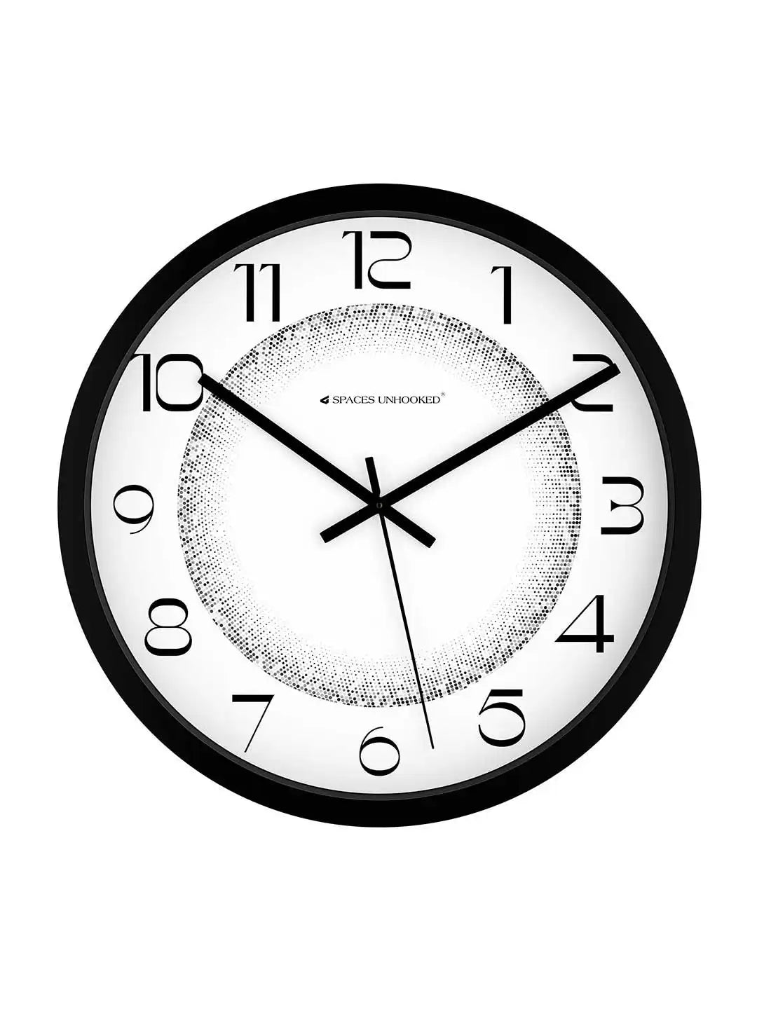 Front View of Black Designer Wall Clock – Silent Halftone Dial Wall Clock Under 500