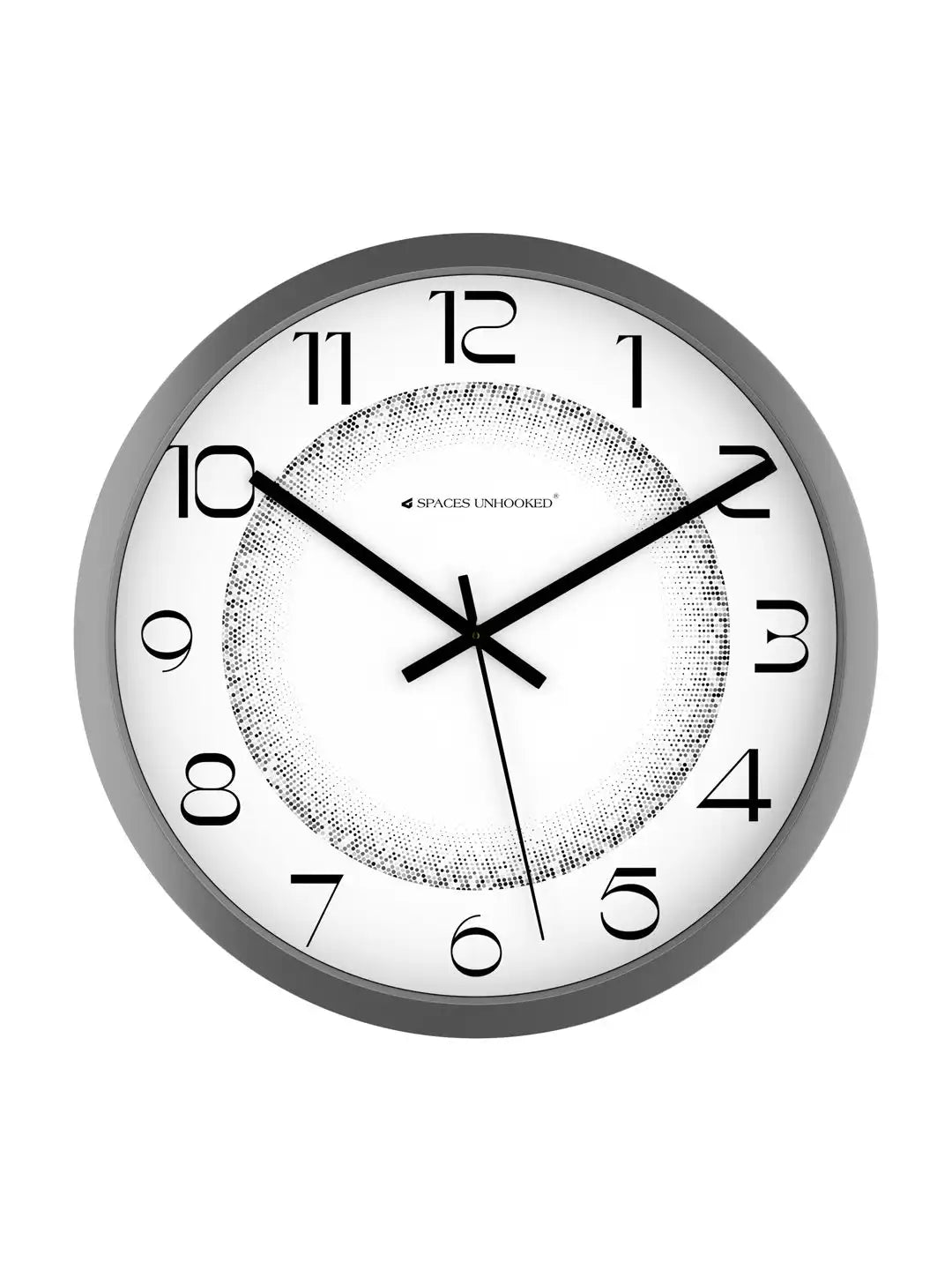 Front View of Black Designer Wall Clock – Silent Halftone Dial Wall Clock Under 500