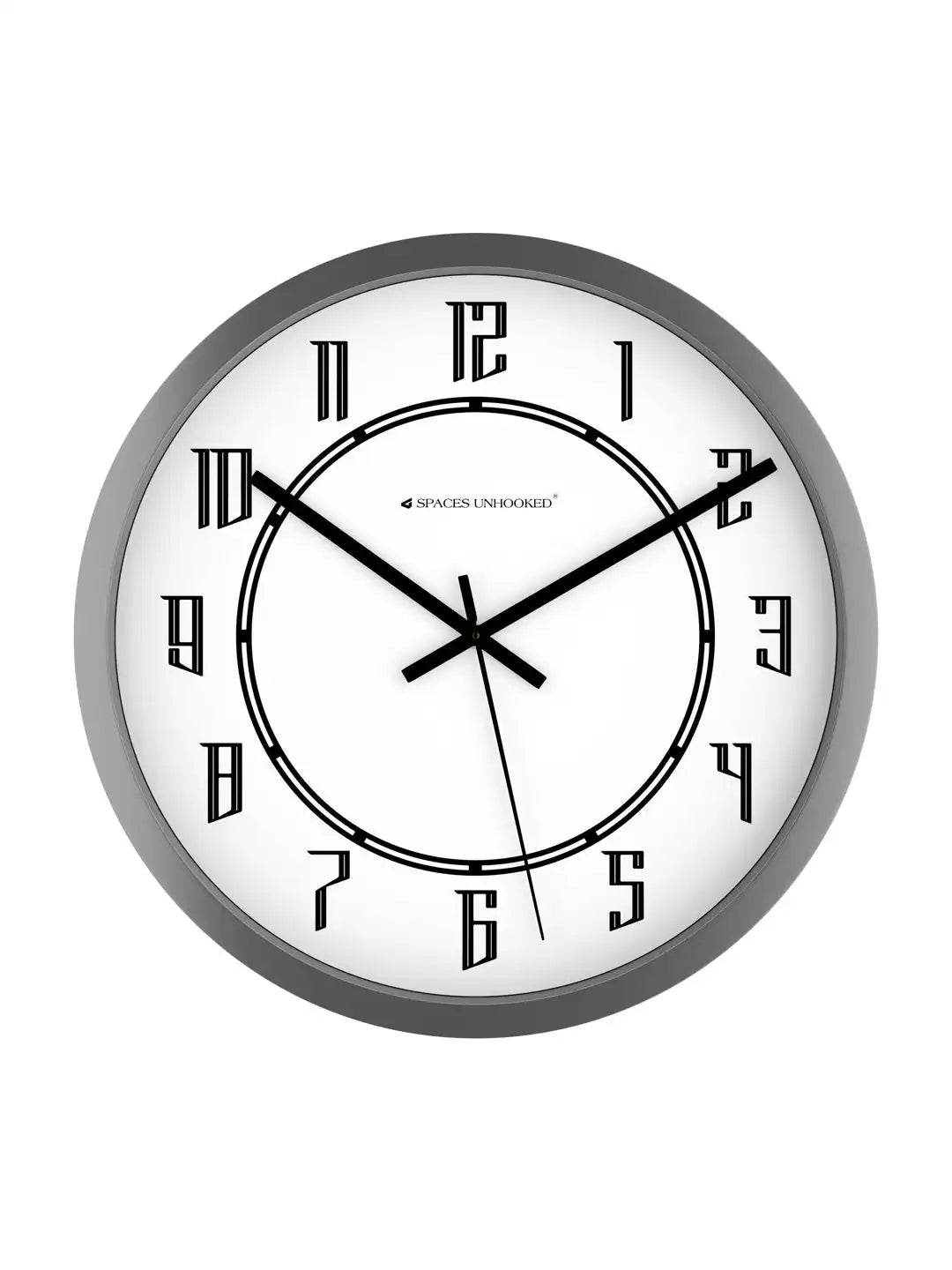 Front View of Grey Designer Wall Clock – Silent Bold Numeral Wall Clock Under 500