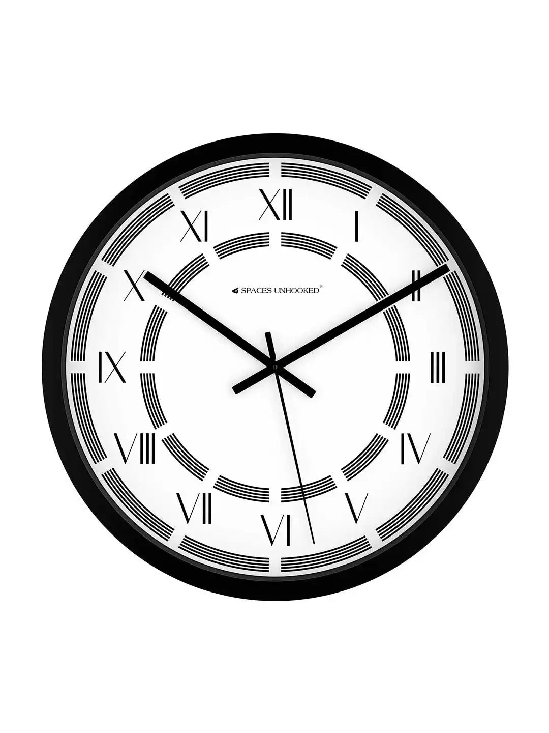 Front View of Black Designer Wall Clock – Silent Roman Numeral Wall Clock Under 500