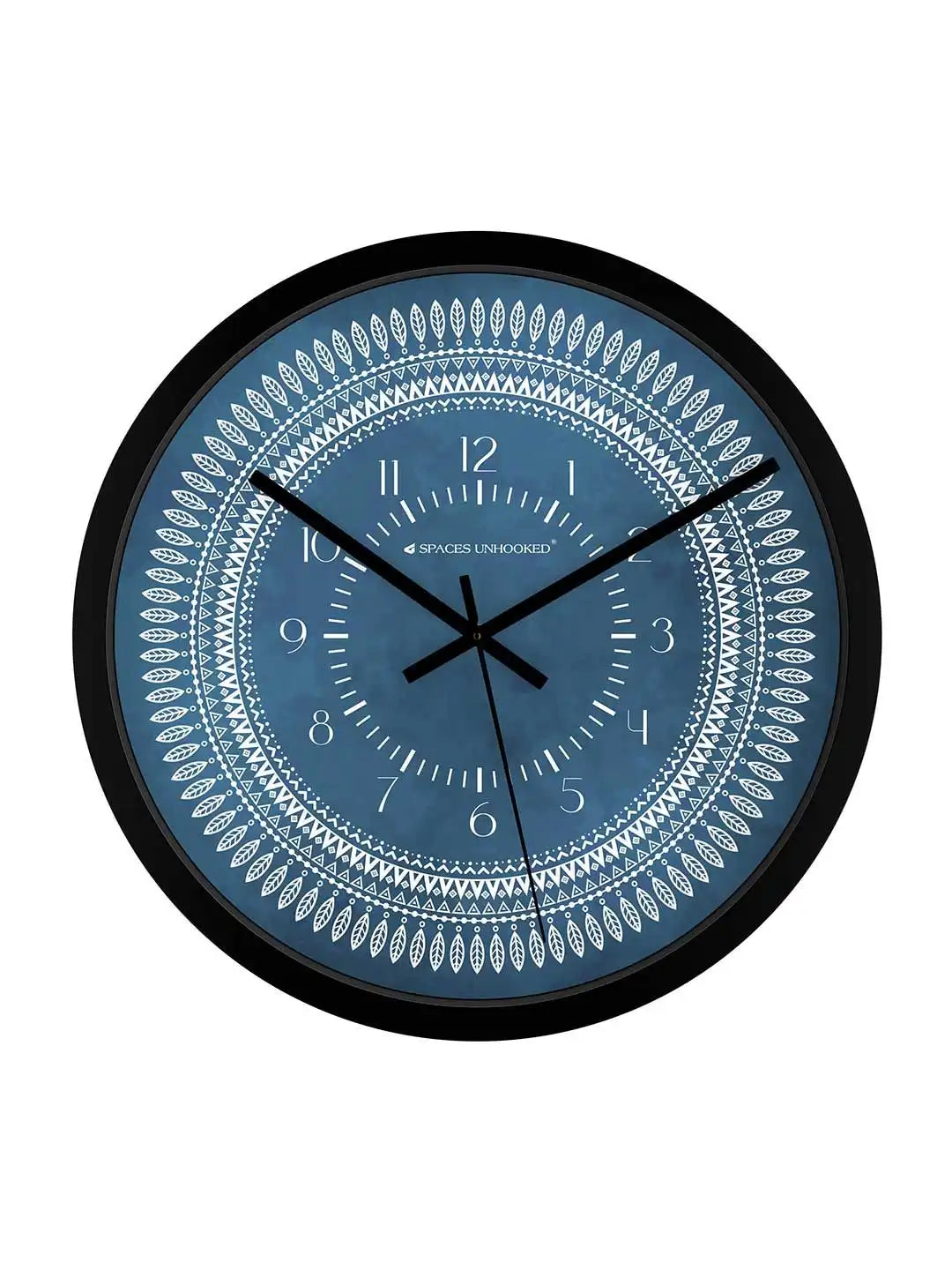 Front White – Front view of plastic wall clock with navy mandala print dial