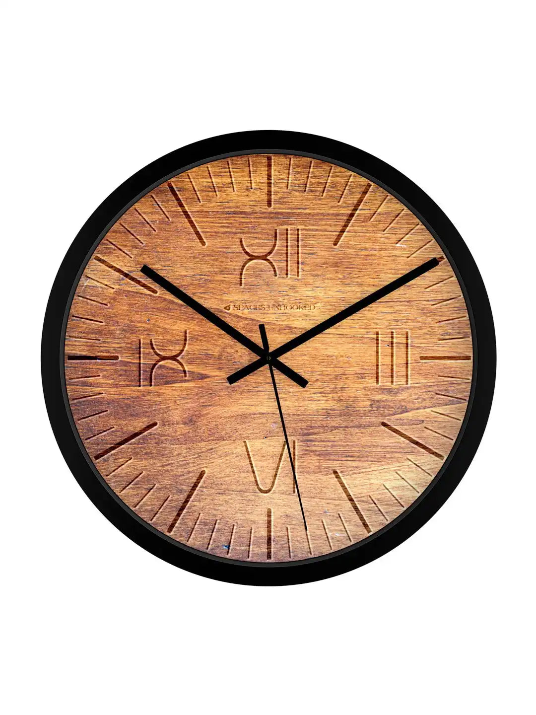Front White – Front view of premium wall clock with wood grain dial and roman numerals
