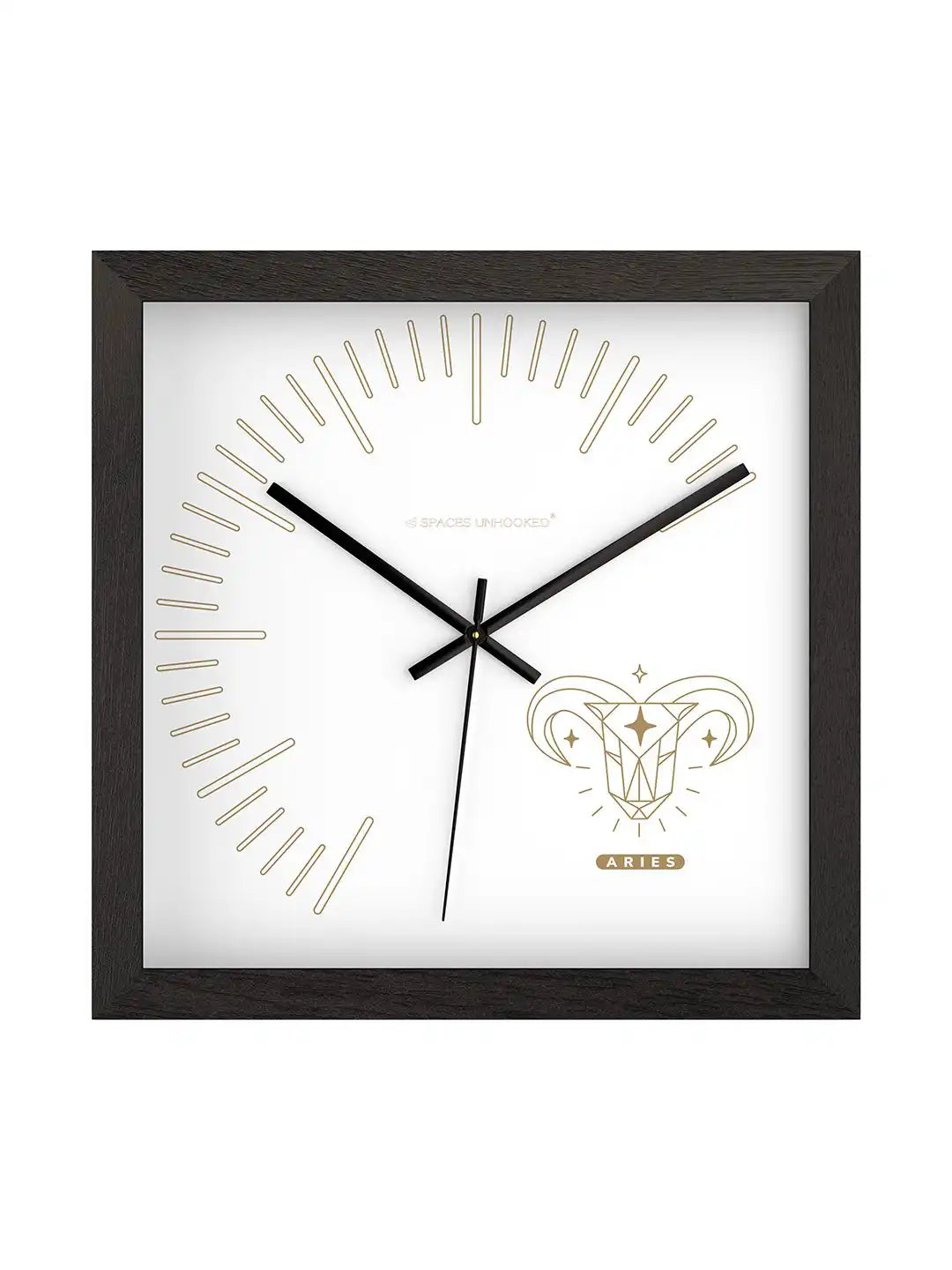 Close-Up Corner Detail of Deep Box Dark Wood Frame Wall Clock with Gold Dial Markers - Timber Wall Clock