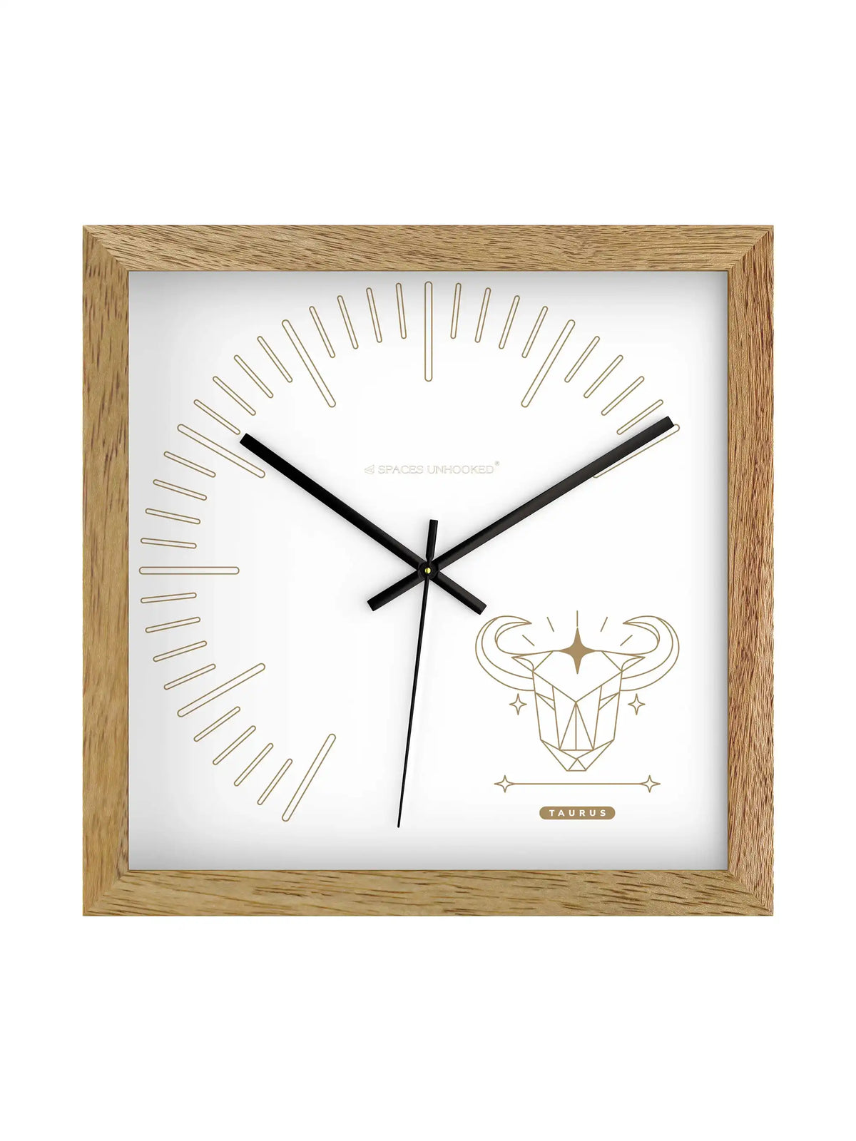 Taurus Zodiac Wooden Clock Styled on Tabletop with Crystal Decor and Indoor Plant