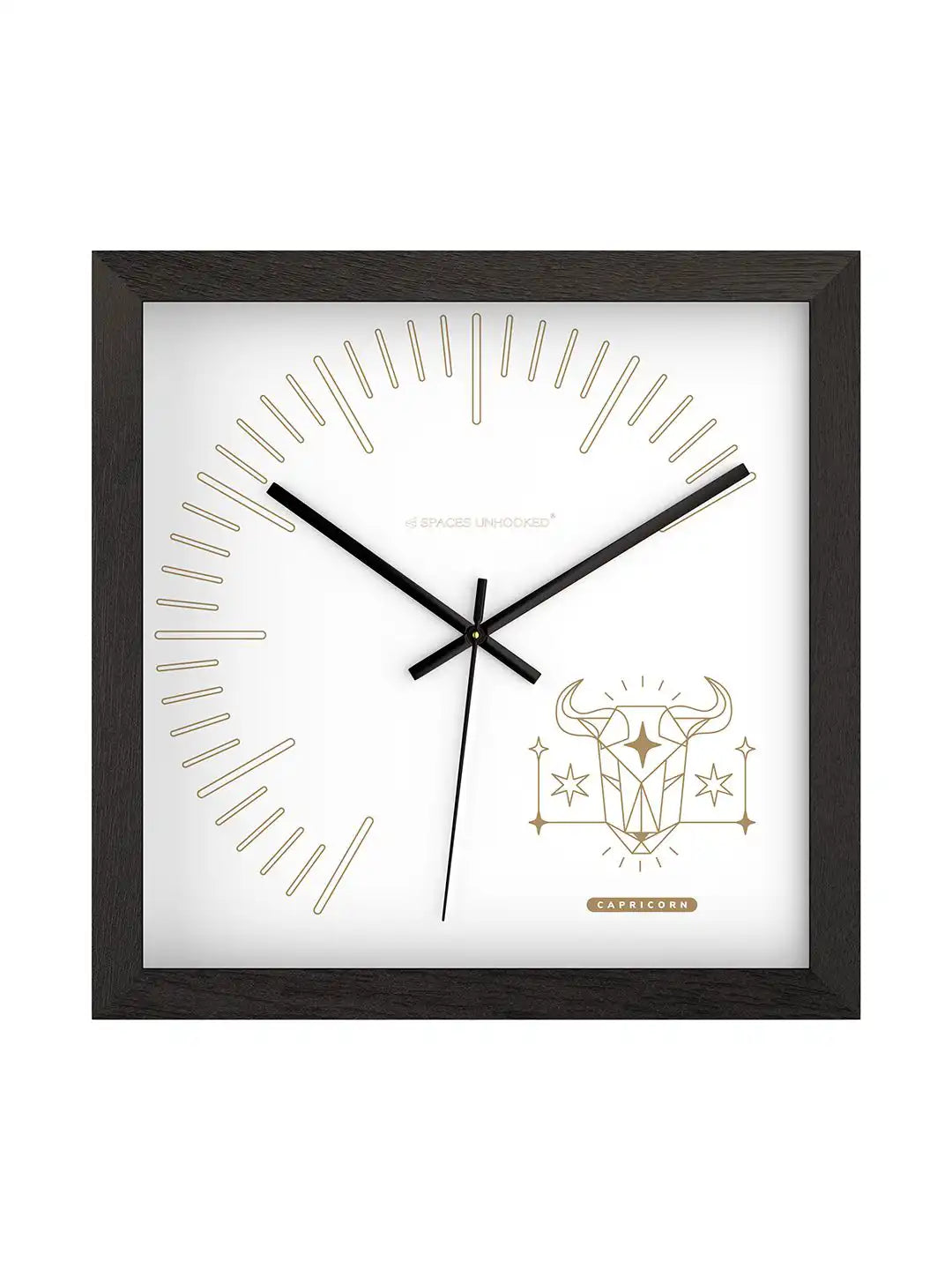 Spaces Unhooked Capricorn Zodiac Square Wooden Wall Clock with Dark Wood Frame and Gold Dial - Modern Wood Wall Clock for Living Room