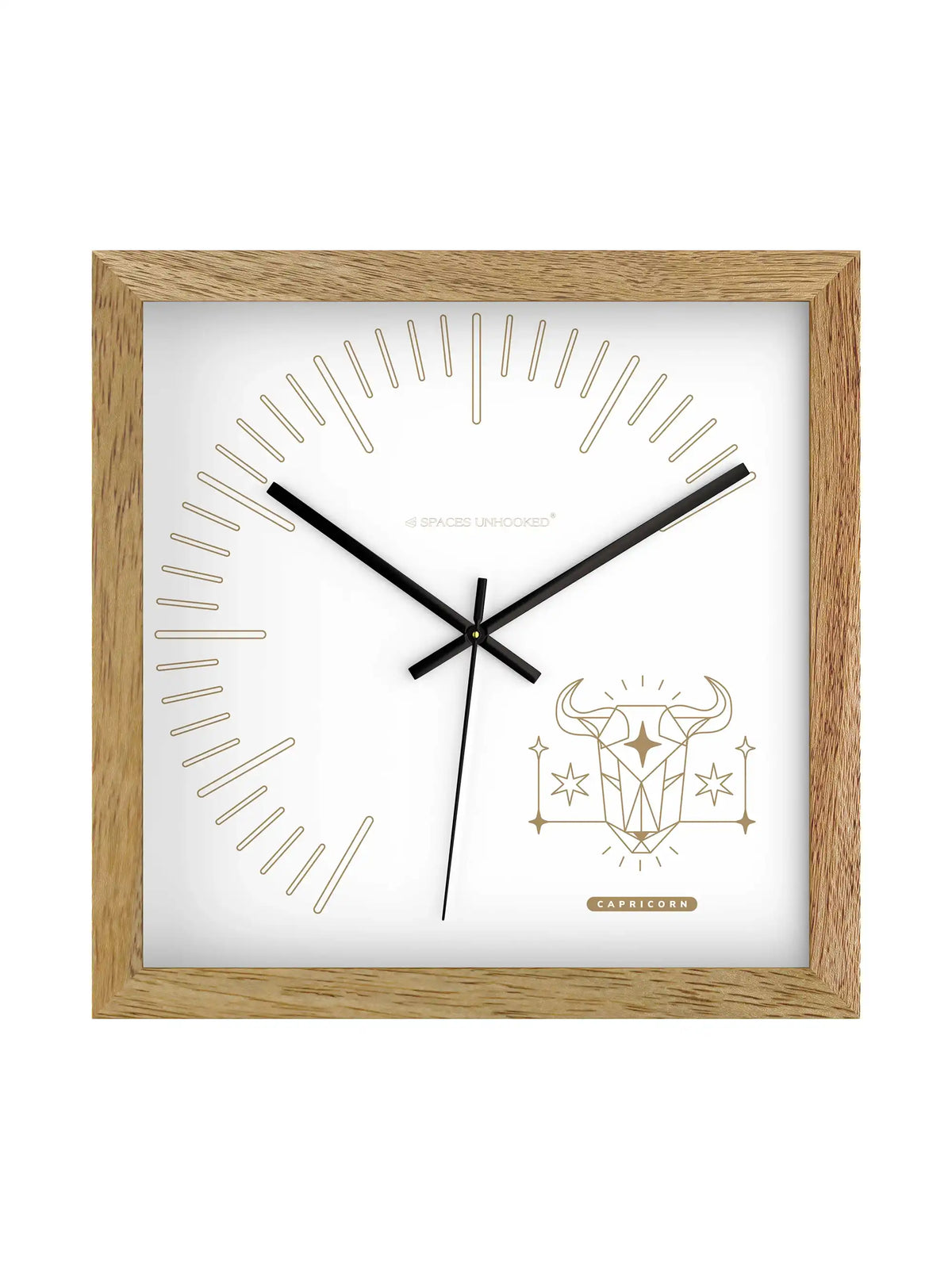 Capricorn Zodiac Light Wood Wall Clock – Side View Natural Oak Frame Deep Shadow Box | Spaces Unhooked