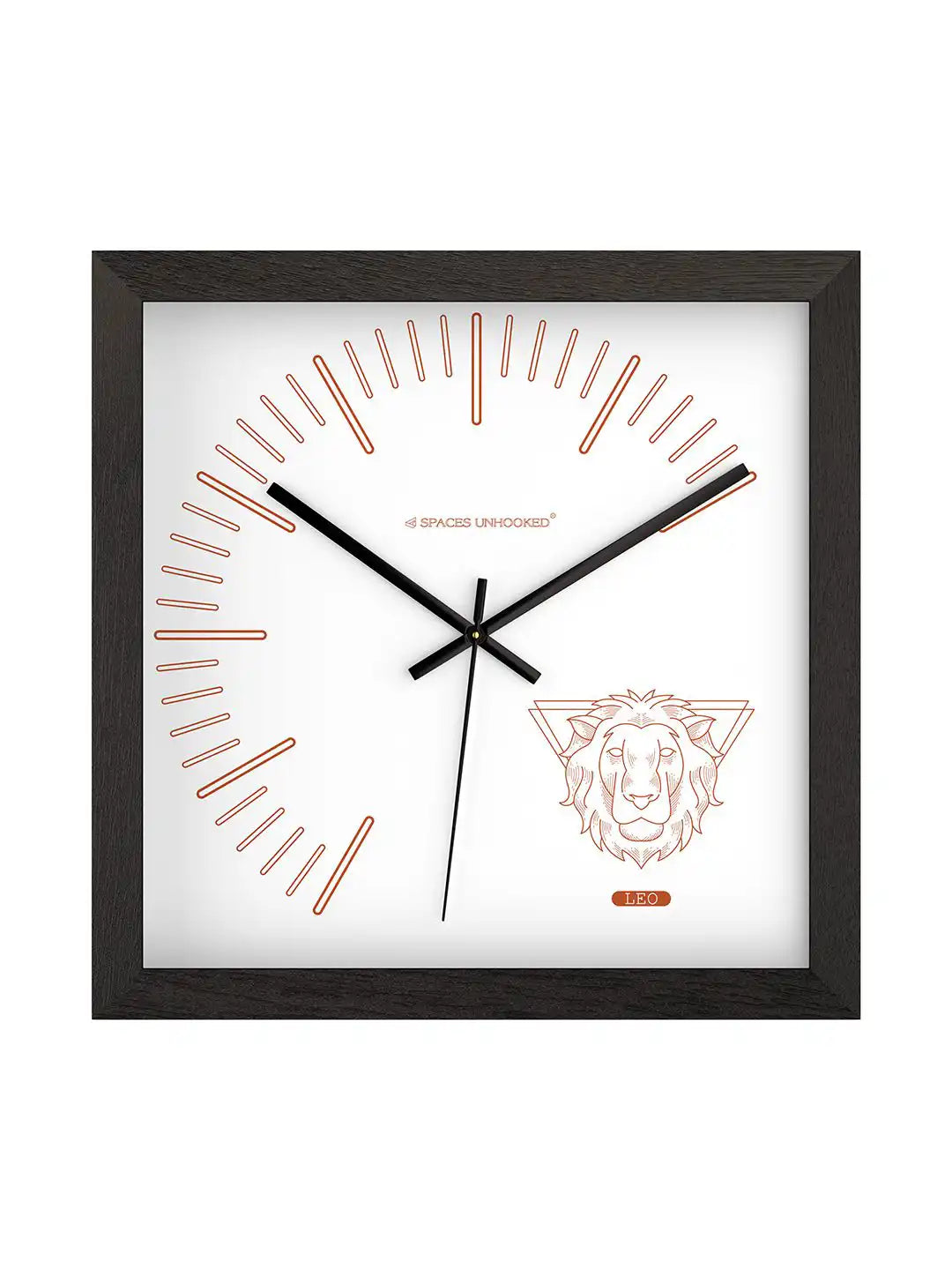 Spaces Unhooked Leo Zodiac Square Wooden Wall Clock with Dark Wood Frame and Copper Lion Dial - Modern Wood Wall Clock for Living Room