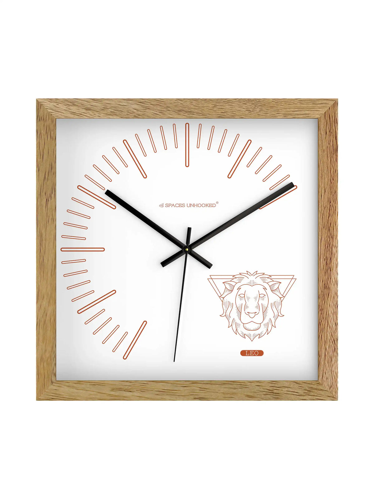 Leo Zodiac Light Wood Wall Clock – Side View Natural Oak Frame Deep Shadow Box | Spaces Unhooked