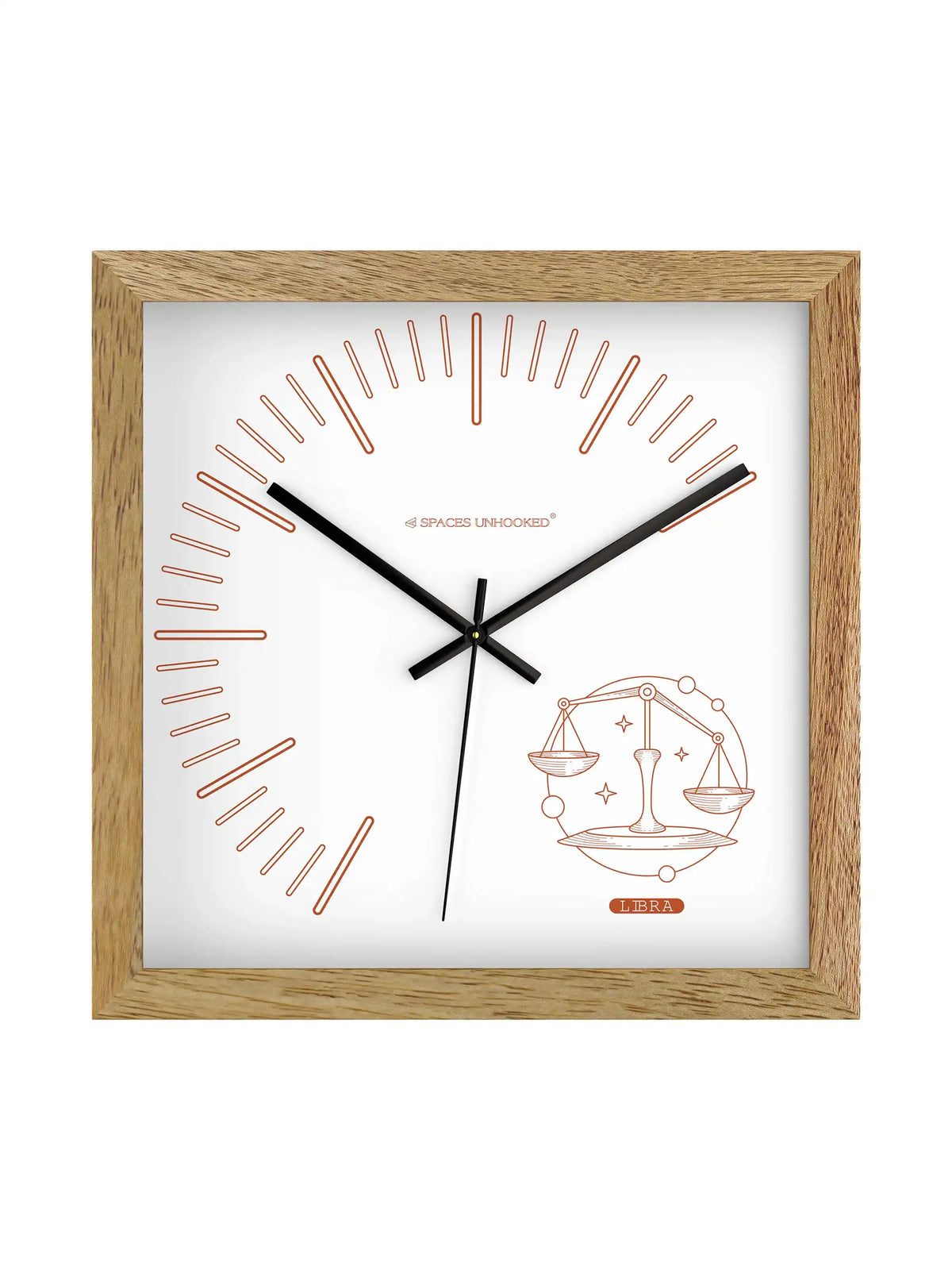 Libra Zodiac Light Wood Wall Clock – Side View Natural Oak Frame Deep Shadow Box | Spaces Unhooked