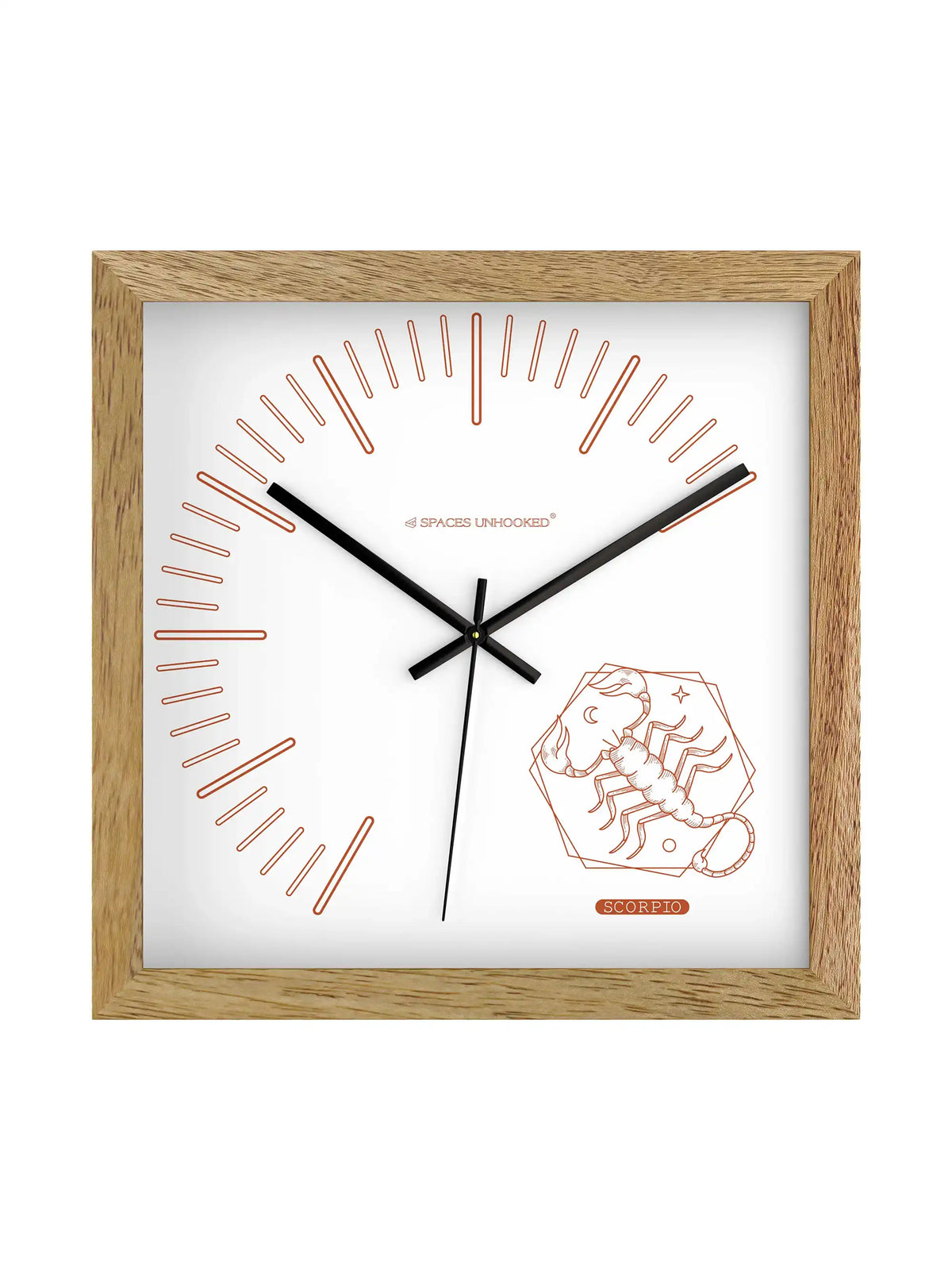 Scorpio Zodiac Light Wood Wall Clock – Side View Natural Oak Frame Deep Shadow Box | Spaces Unhooked