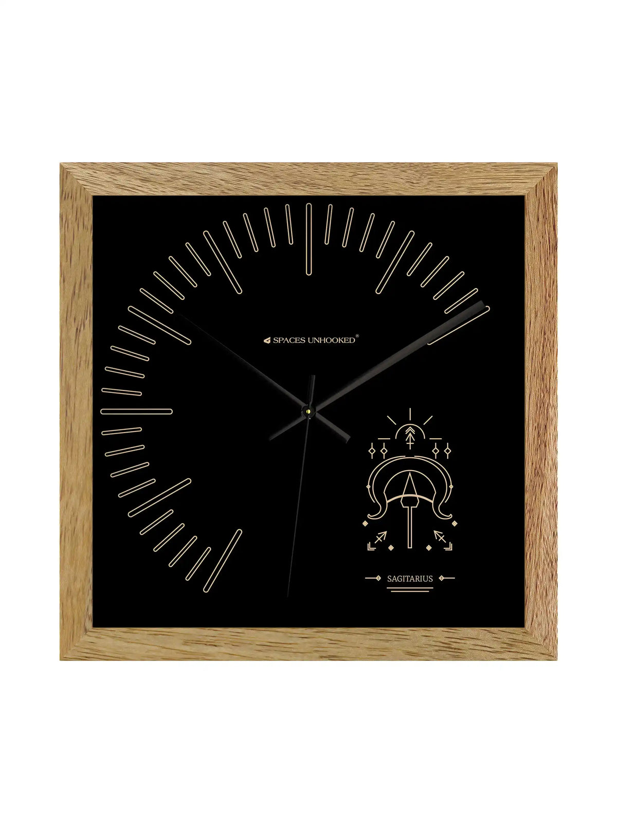 Angled View Sagittarius Zodiac Wall Clock with Contemporary Wooden Frame
