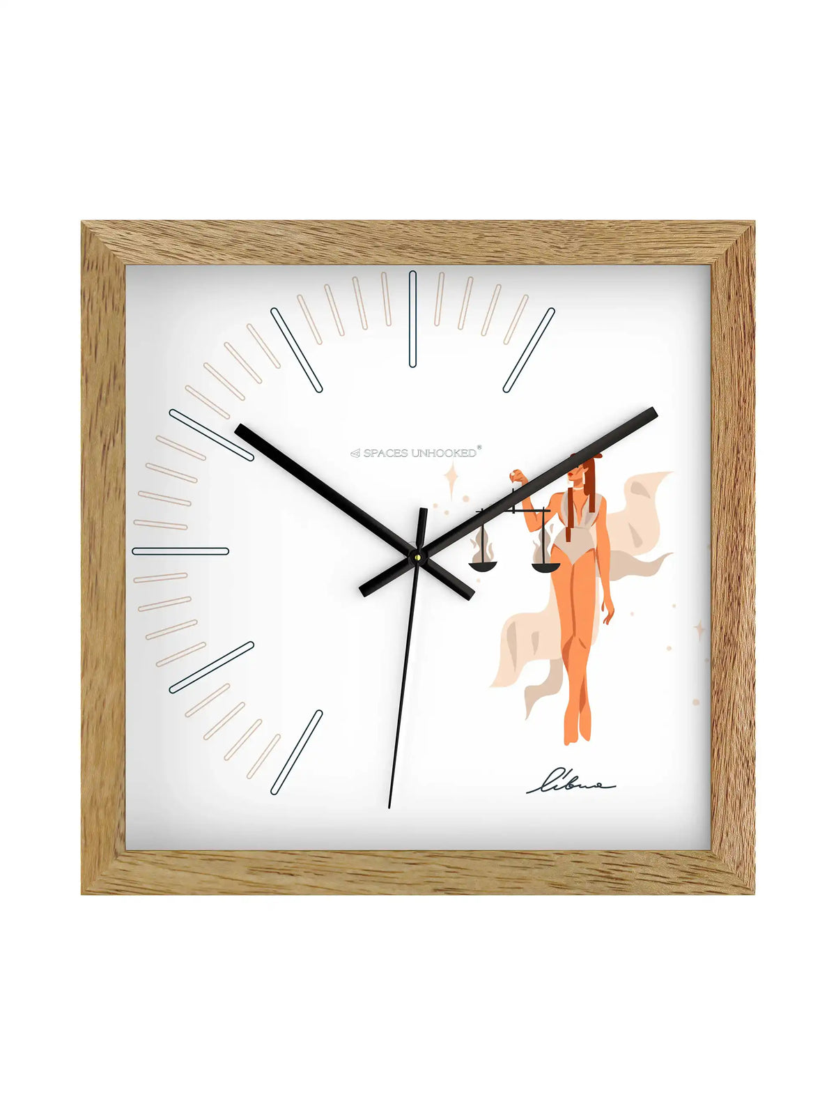 Libra Zodiac Light Wood Wall Clock – Side View Natural Oak Frame Deep Shadow Box | Spaces Unhooked