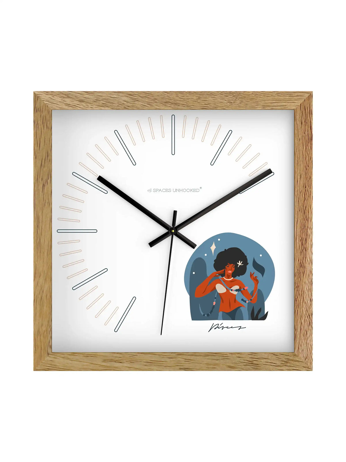 Pisces Zodiac Light Wood Wall Clock – Side View Natural Oak Frame Deep Shadow Box | Spaces Unhooked