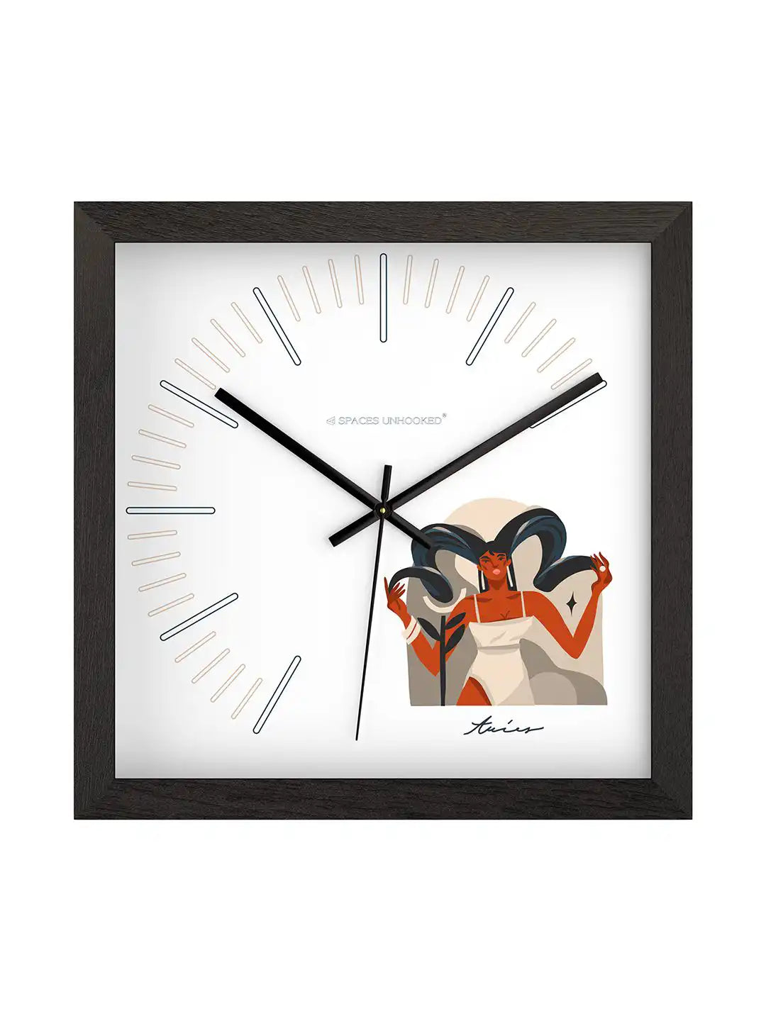 Taurus zodiac wall clock displayed beside its branded Spaces Unhooked packaging box, showcasing the product and gift-ready presentation.