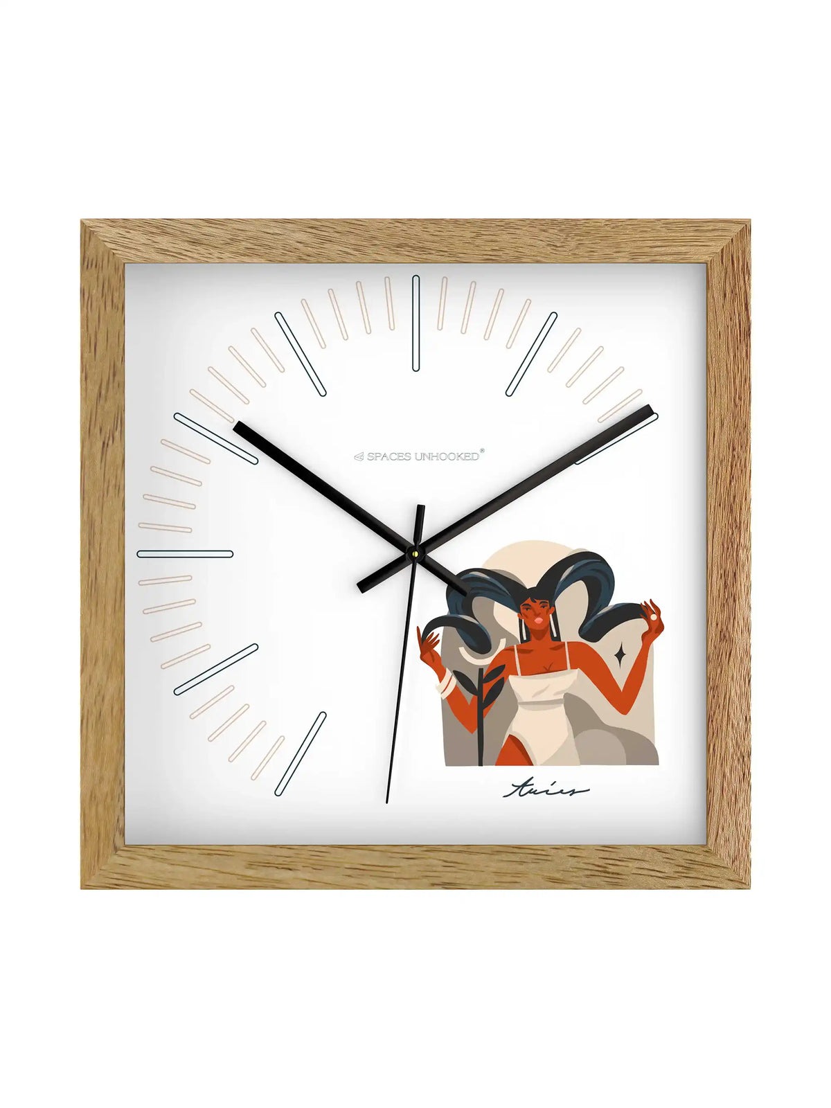 Aries Zodiac Light Wood Wall Clock – Side View Natural Oak Frame Deep Shadow Box | Spaces Unhooked
