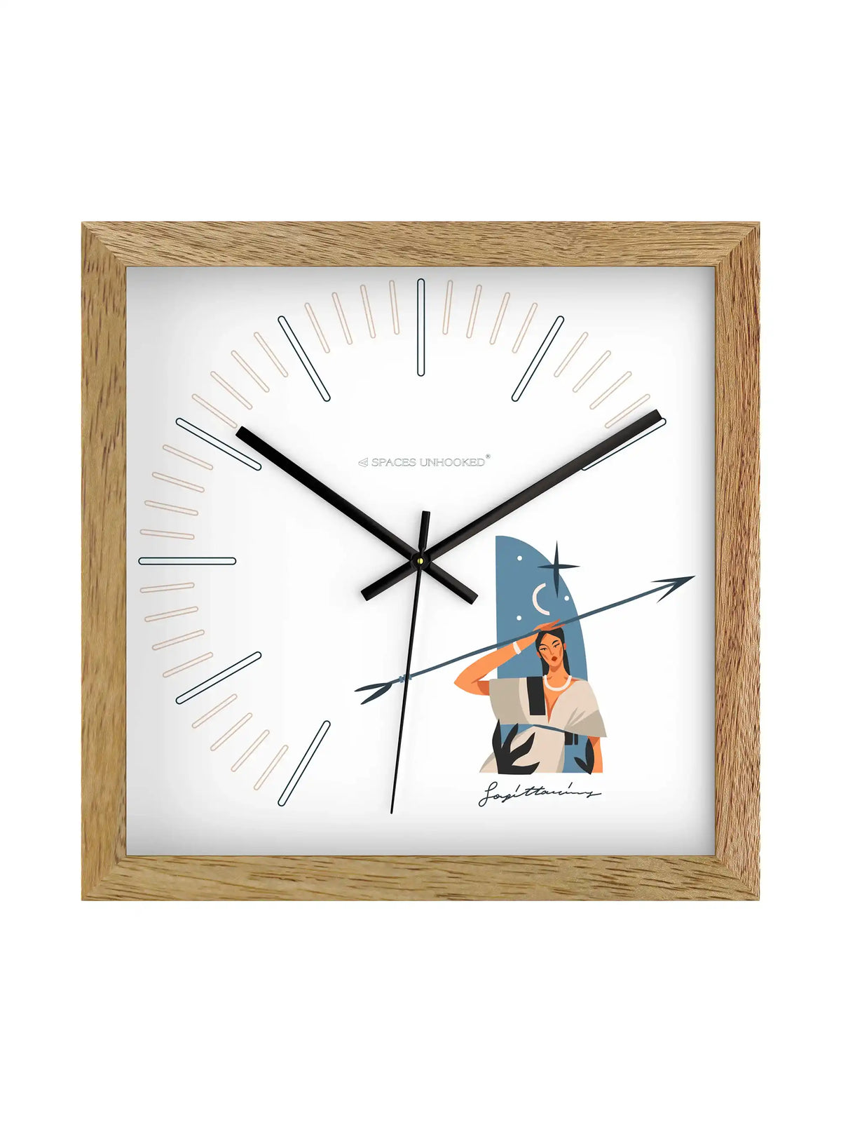 Sagittarius Zodiac Light Wood Wall Clock – Side View Natural Oak Frame Deep Shadow Box | Spaces Unhooked