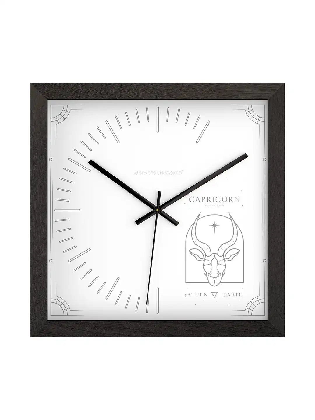 Spaces Unhooked Capricorn Zodiac Square Wooden Wall Clock with Dark Wood Frame and Silver Tarot Card Dial - Modern Wood Wall Clock for Living Room
