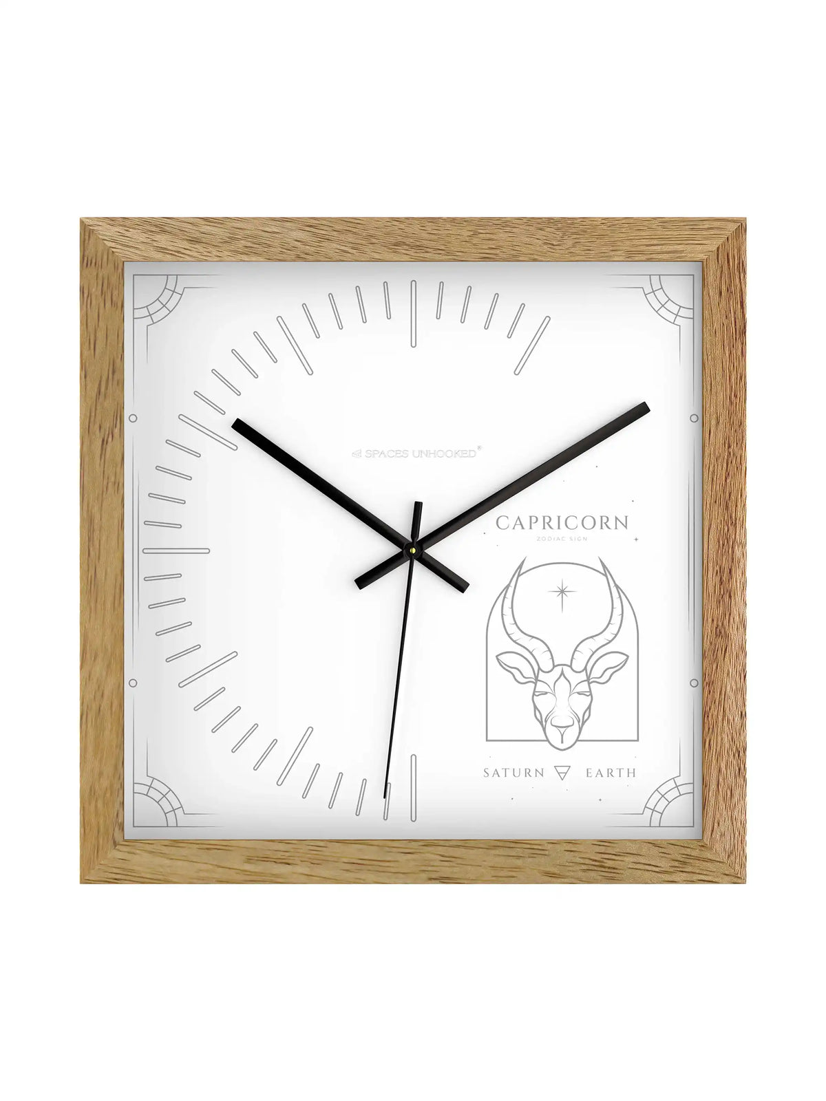 Capricorn Zodiac Light Wood Wall Clock – Side View Natural Oak Frame Deep Shadow Box | Spaces Unhooked