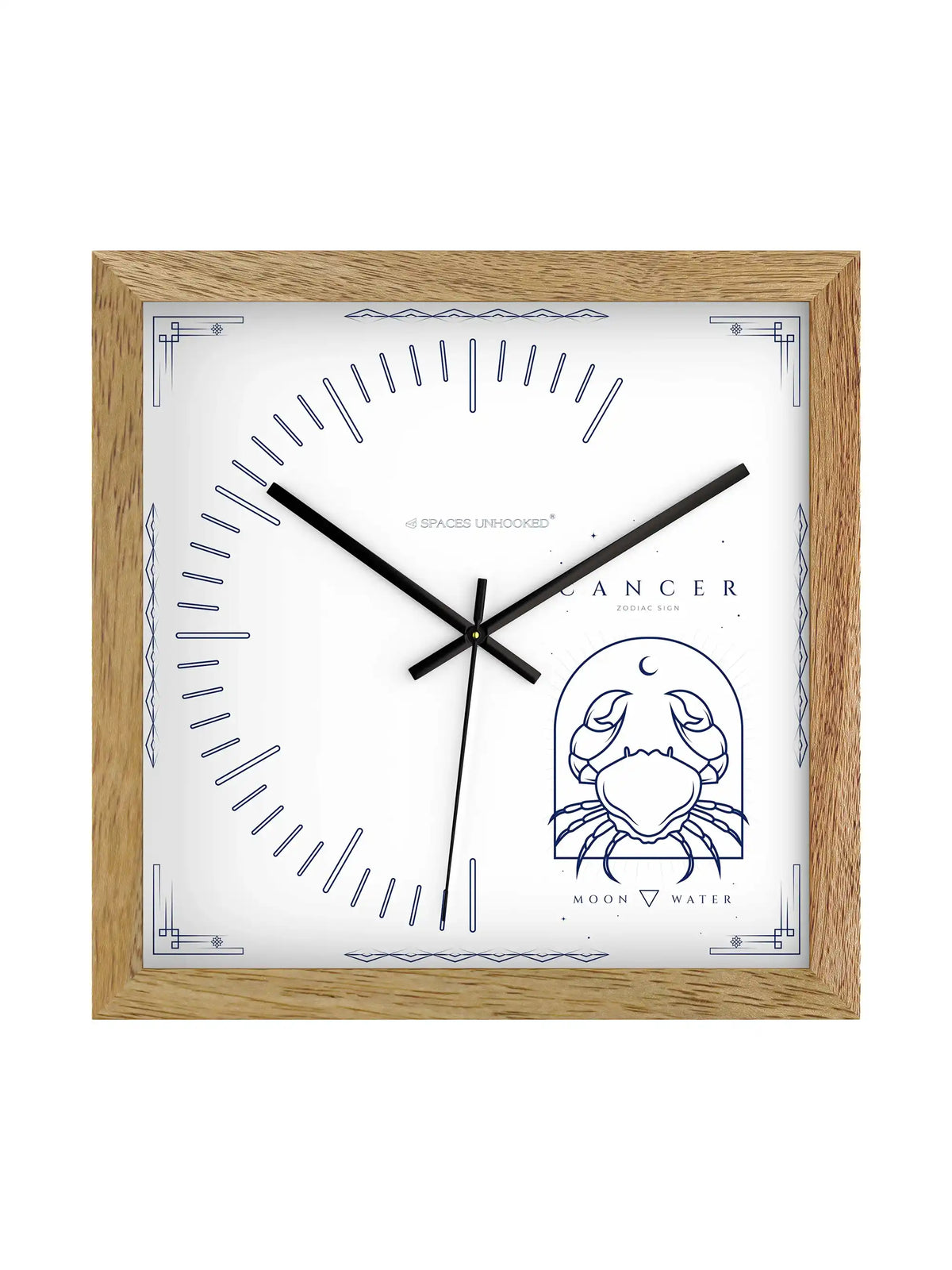 Cancer Zodiac Large Wooden Wall Clock – 3D View Natural Oak Frame Deep Shadow Box | Spaces Unhooked