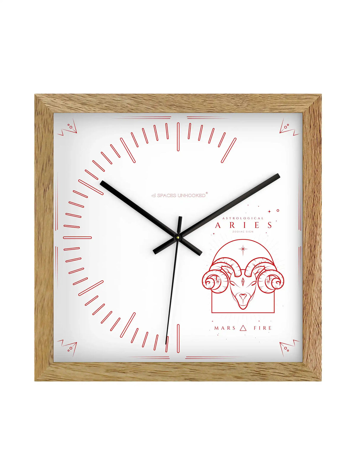 Aries Zodiac Wooden Clock Styled on Tabletop with Decorative Home Accents