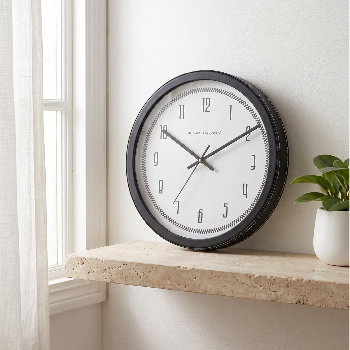Spaces Unhooked Checkered Border Round Wall Clock, Retro Numerals