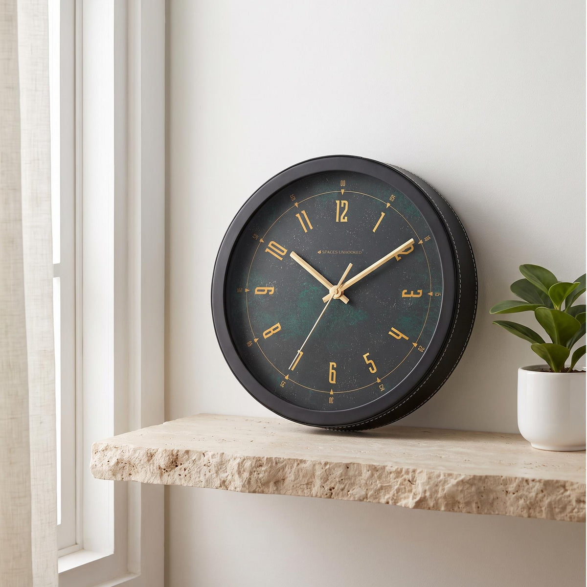 Spaces Unhooked Green Patina Round Wall Clock, Gold Numerals
