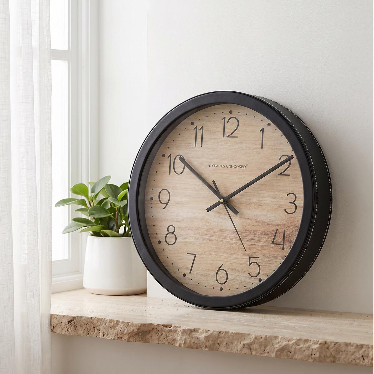 Spaces Unhooked Light Wood Look Round Wall Clock, Scandi Style