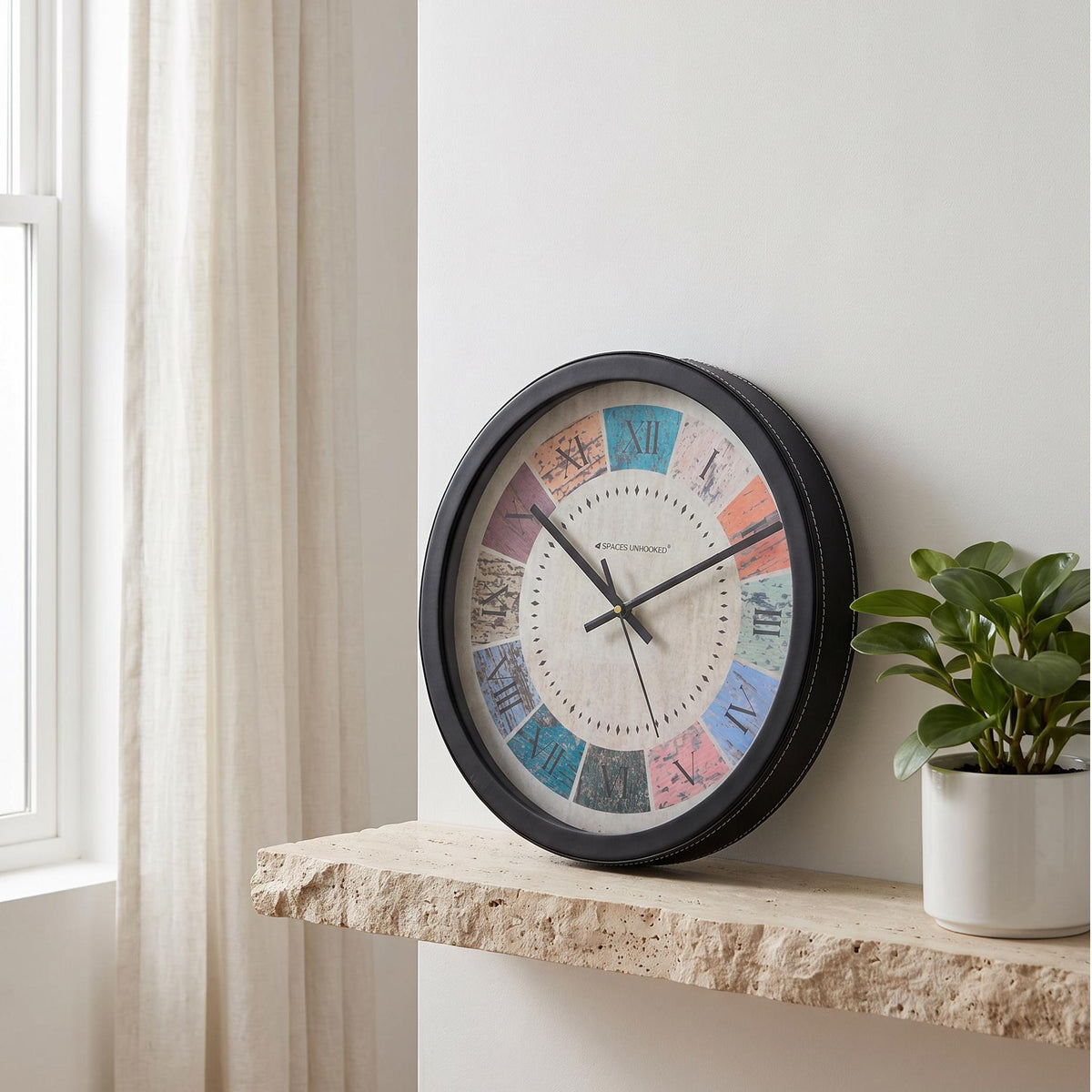 Spaces Unhooked Colourful Roman Numeral Round Wall Clock