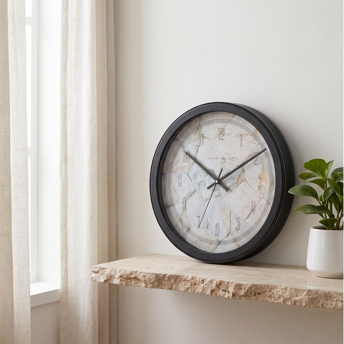 Spaces Unhooked Stone Texture Round Wall Clock, Outline Numerals