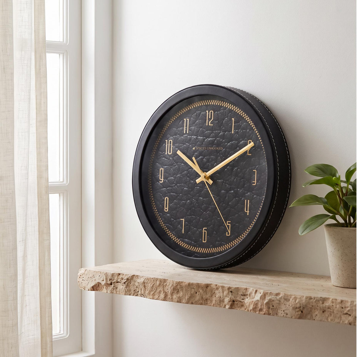 Spaces Unhooked Black and Gold Round Wall Clock, Luxe Texture