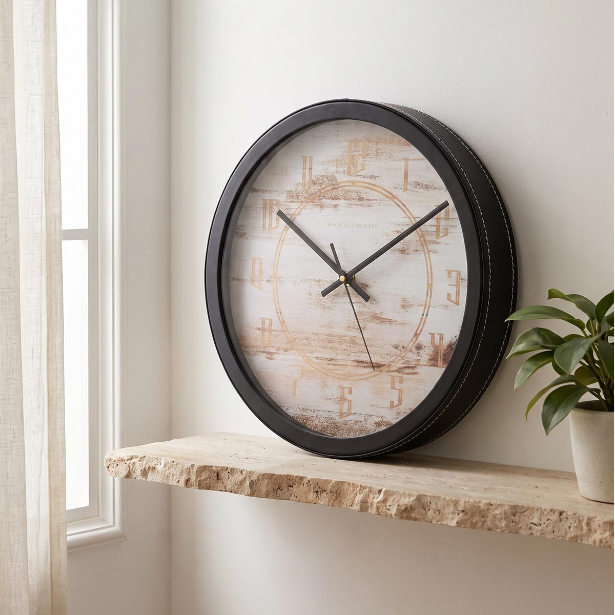 Spaces Unhooked Whitewashed Wood Look Round Wall Clock, Copper