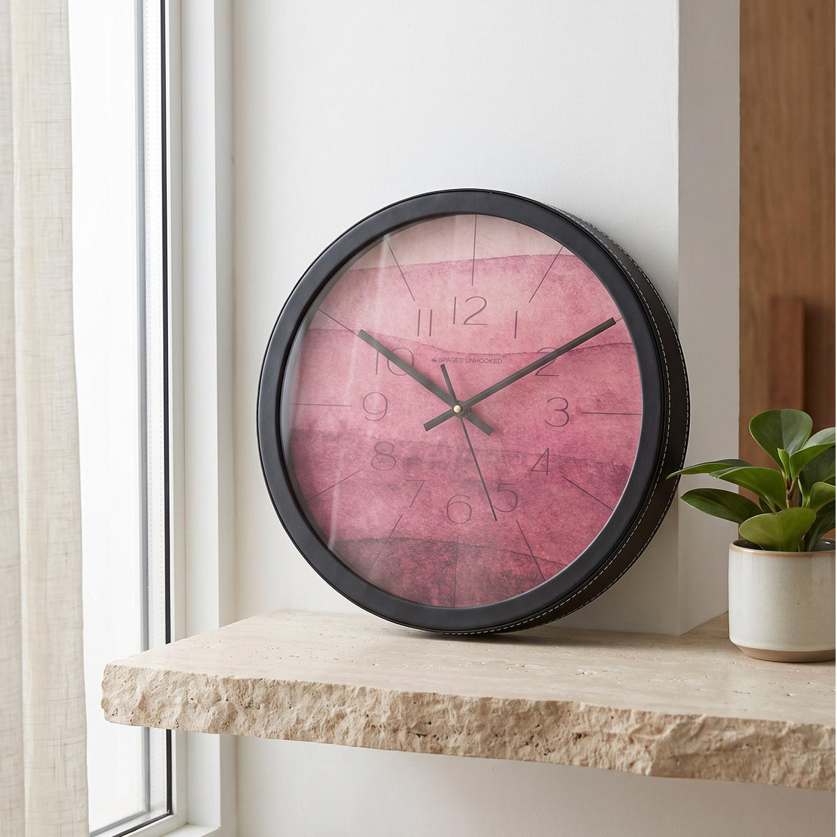 Spaces Unhooked Pink Watercolour Round Wall Clock, Berry Tones