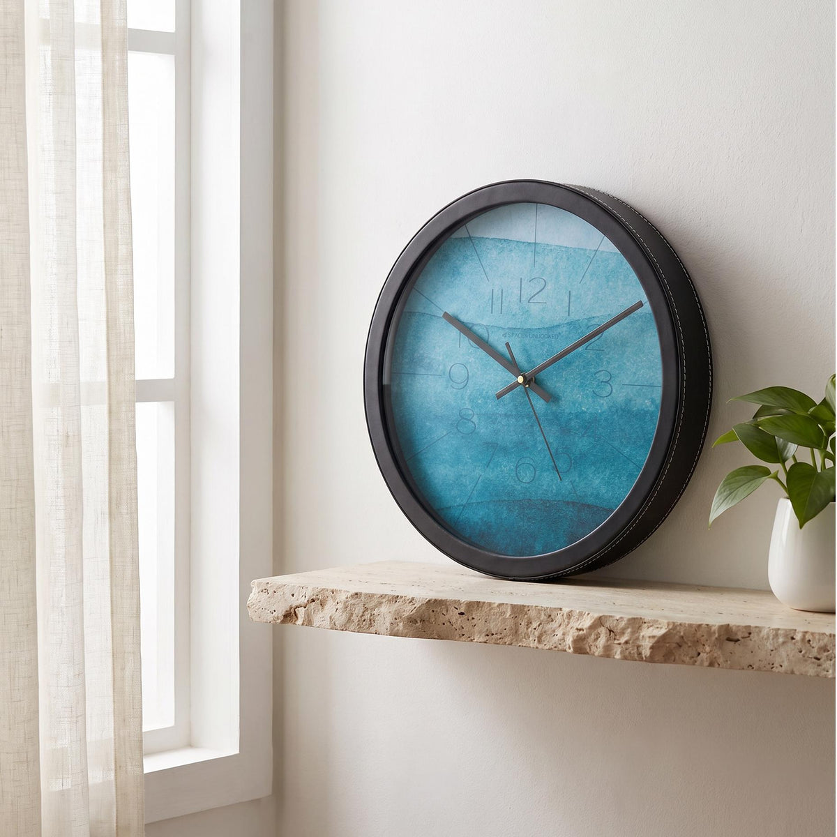 Spaces Unhooked Teal Watercolour Round Wall Clock, Ocean Blue