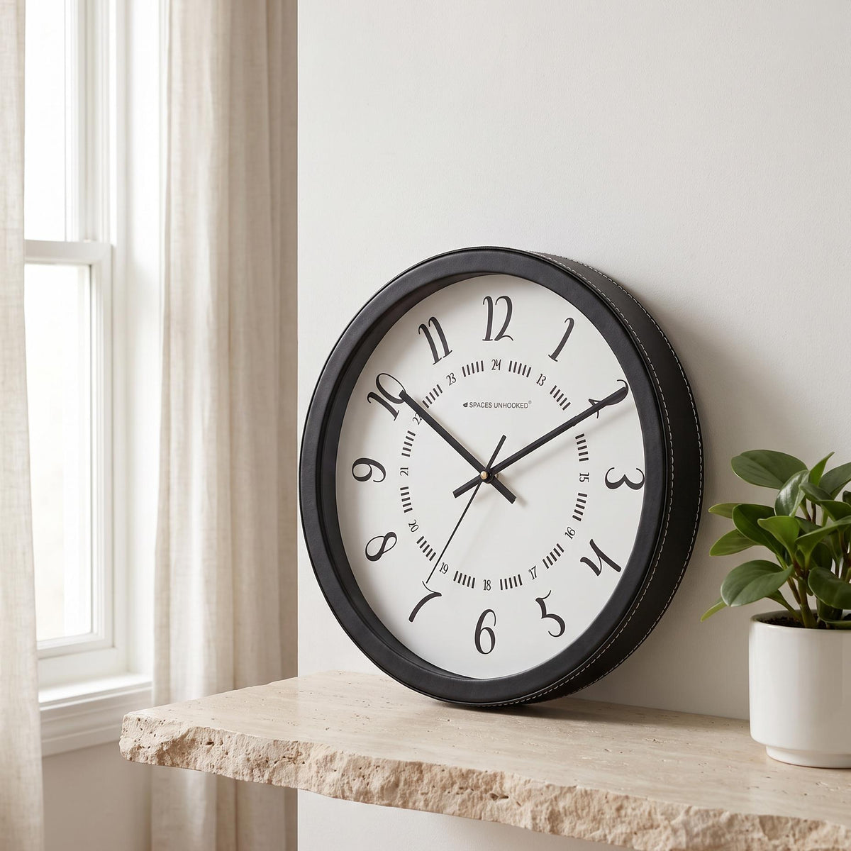 Spaces Unhooked Round Wall Clock, Calligraphic Numerals, 24-Hour Ring