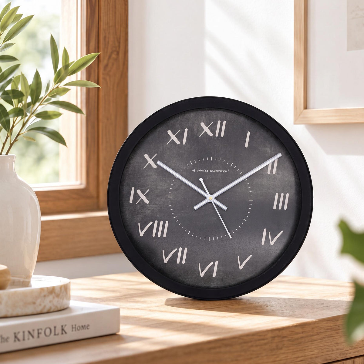 Spaces Unhooked Chalkboard Round Wall Clock, Chalk Roman Numerals