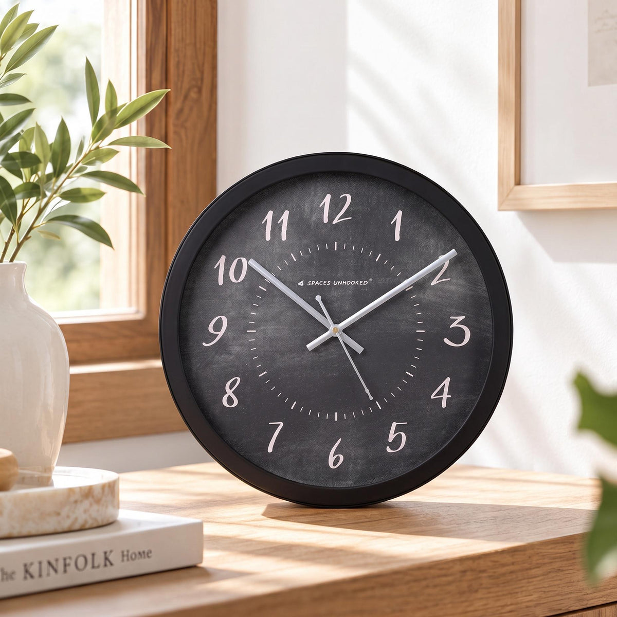 Spaces Unhooked Chalkboard Round Wall Clock, Handwritten Numerals