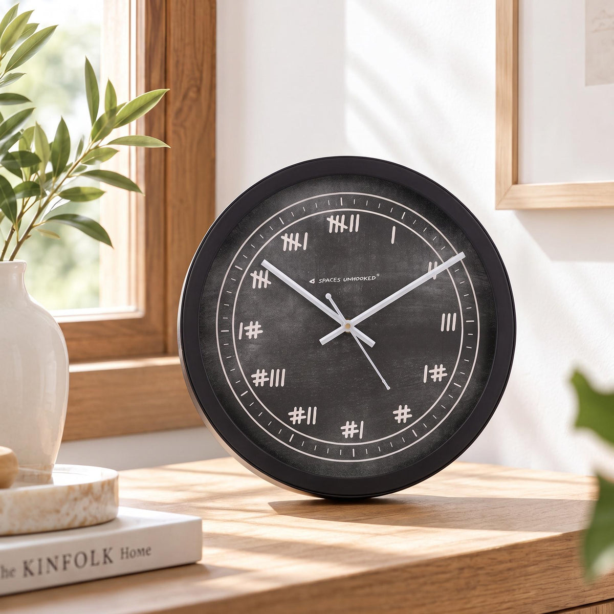 Spaces Unhooked Chalkboard Tally Mark Round Wall Clock
