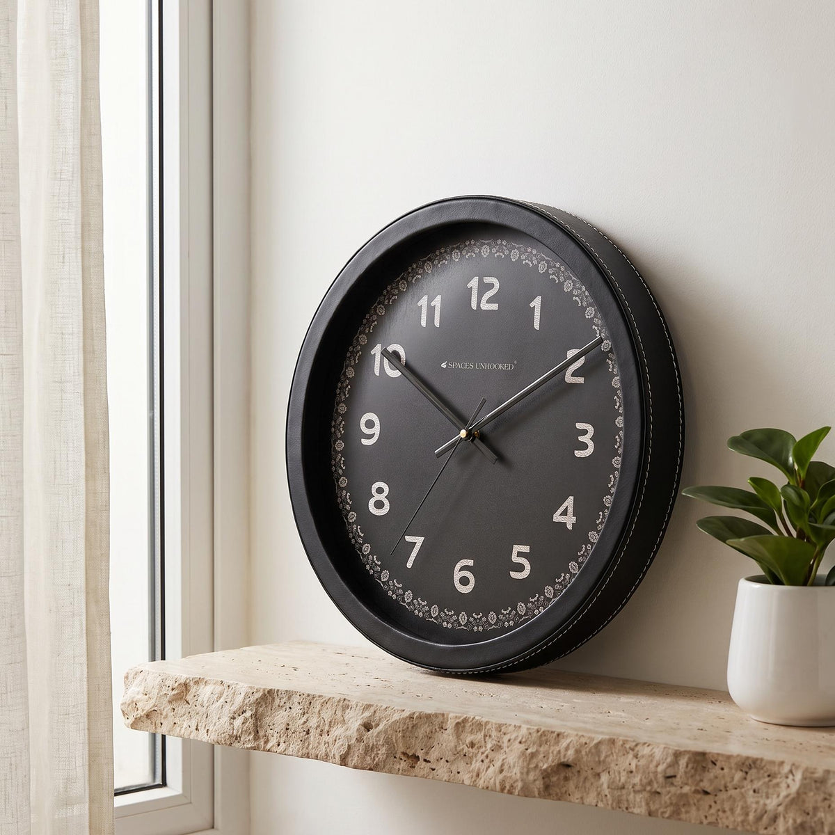 Spaces Unhooked Round Black Wall Clock, Black Dial, Textured Numerals