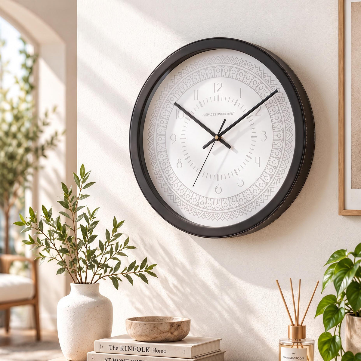 Spaces Unhooked Grey Mandala Round Wall Clock, White Dial