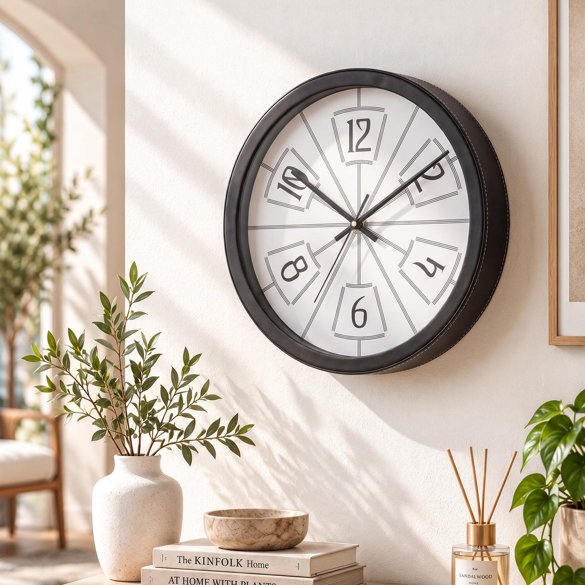 Spaces Unhooked Art Deco Sunburst Round Wall Clock, White Dial