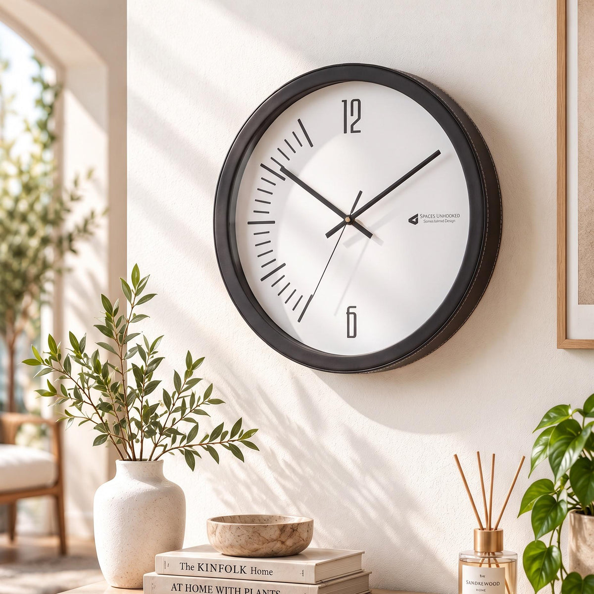 Spaces Unhooked Minimalist Round Wall Clock, Half Arc Markers