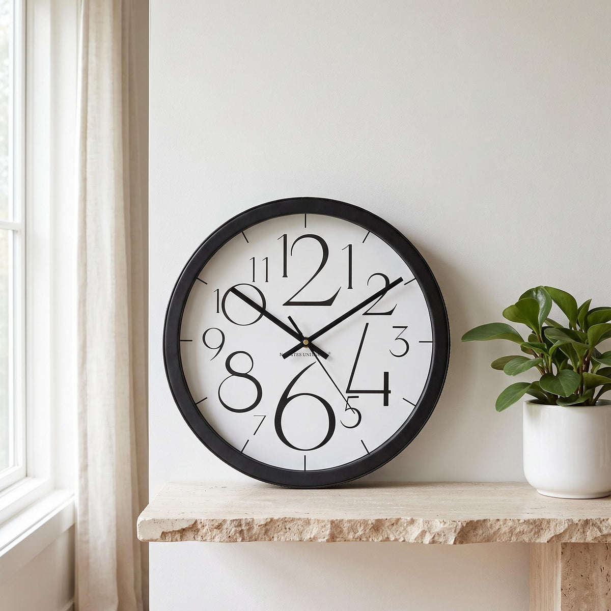 Spaces Unhooked Round Wall Clock, Oversized Slim Numerals, Black Frame
