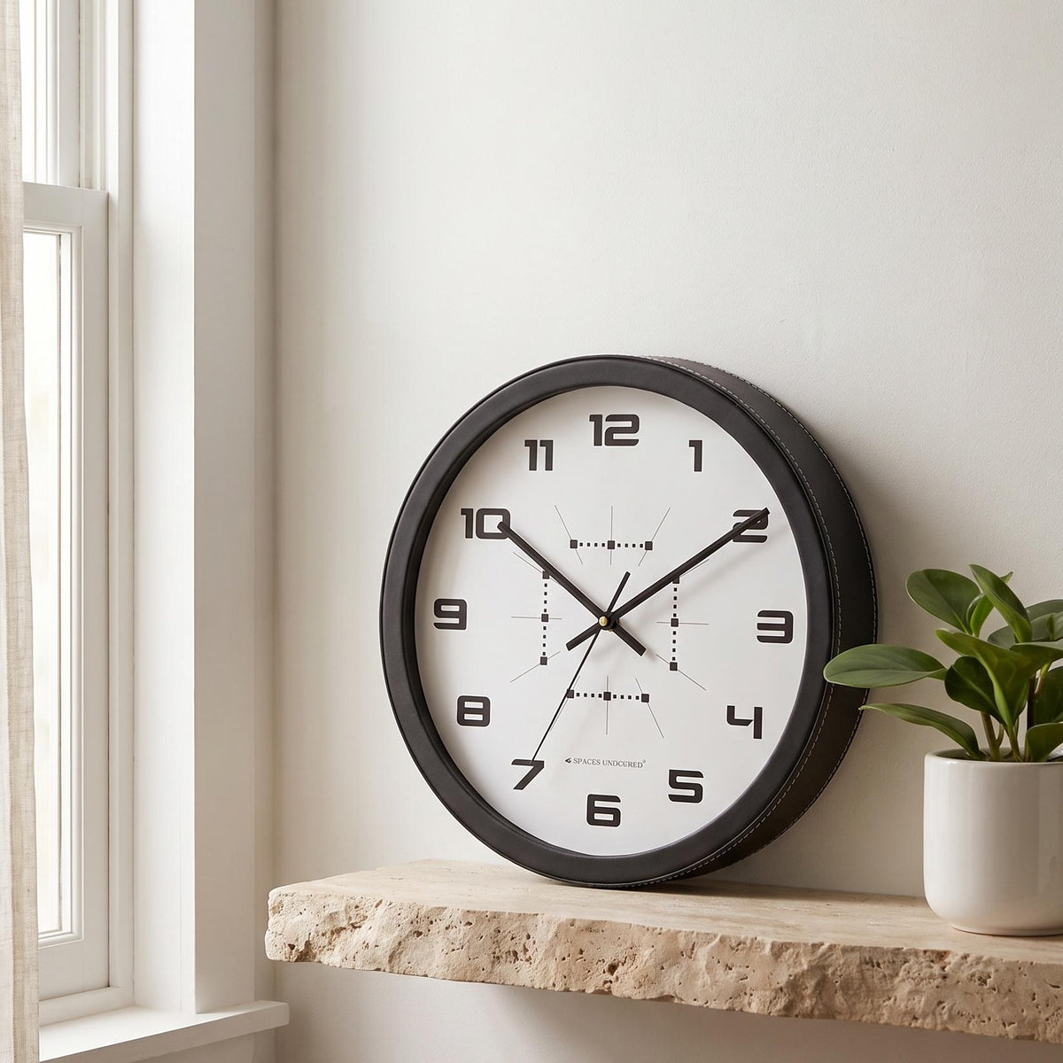 Spaces Unhooked Round Wall Clock, Bold Modern Numerals, Black Frame