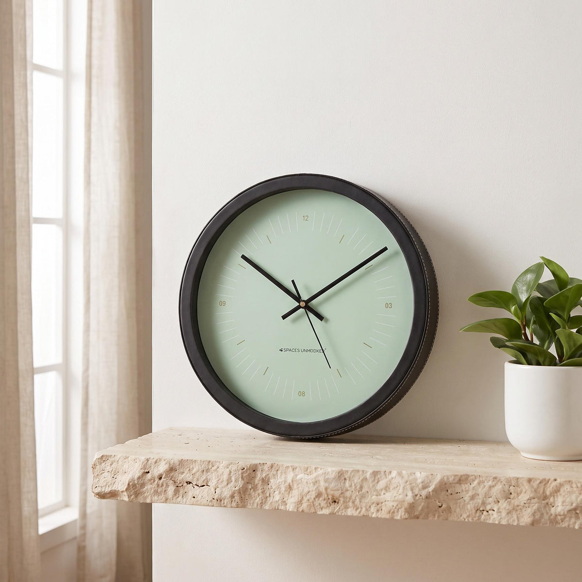 Spaces Unhooked Round Wall Clock, Mint Green Dial, Black Frame