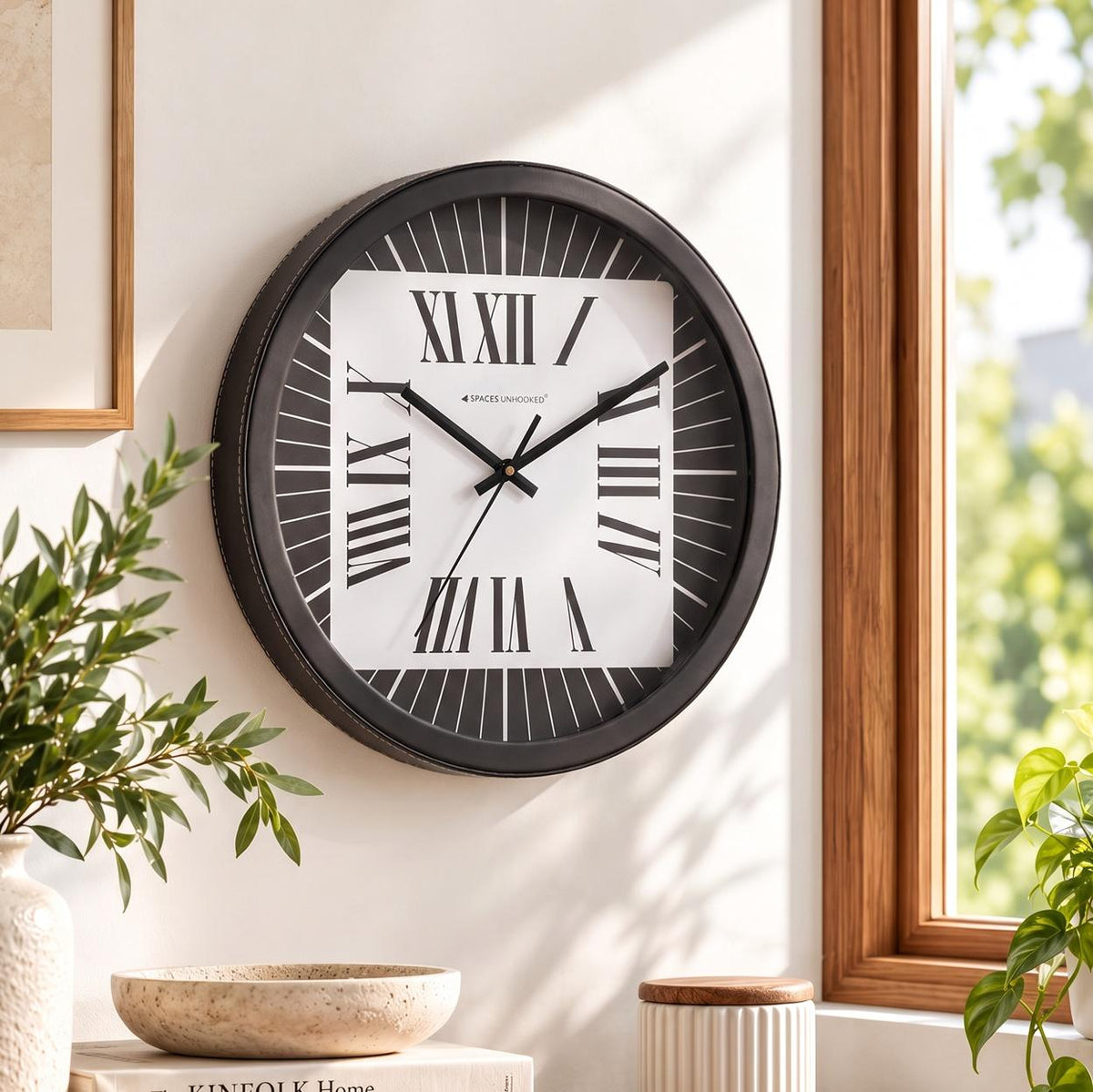 Spaces Unhooked Bold Roman Numeral Round Wall Clock, Black Ring